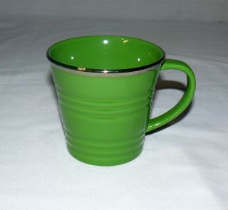 Starbucks 2007 14 Oz Lime Green With Silver Rim Bucket Mug Cup