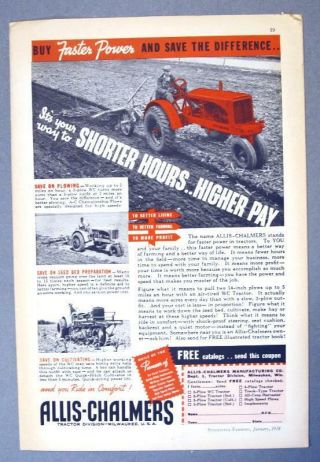 Scarce 1938 Allis Chalmers Model Wc Ad Buy Faster Power And Save
