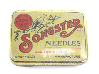 Antique Tin Plate Box Of Songster Loud Tone Gramophone Needles