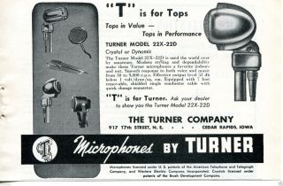 1948 Print Ad Of Turner Model 22x - 22d Microphone