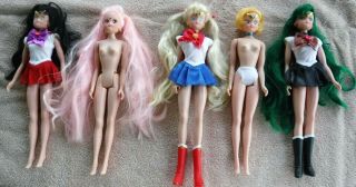 5 Old Vintage Irwin 2000 Sailor Moon Dolls Pink & Green Hair 11 1/2 " Tall