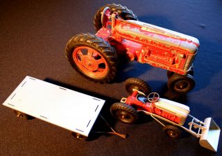 Vintage 50s Toy Tractors - Hubley And Tootsietoy Ford Tractor & Scoop,  Trailer