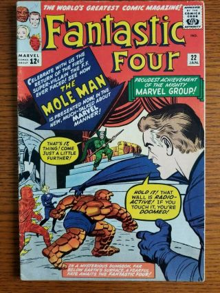 Fantastic Four 22,  1964 Silver Age Marvel Comic Fn - 2nd Mole Man