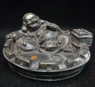 Fine Old Chinese Hand Carving Laughing Buddha Ink Stone Ink Slab Mark
