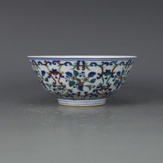 China Antique Porcelain Qing Yongzheng Blue White Doucai Painting Flower Bowl