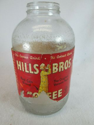 Vintage 1942 Hills Bros Coffee Empty Glass Jar