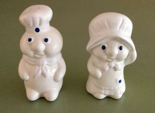1988 Pillsbury Doughboy Poppin & Poppie Fresh Ceramic Salt & Pepper Shakers