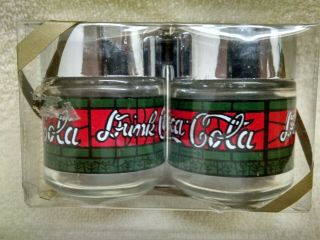 Coca - Cola Glass Salt & Pepper Shaker Nos - Tiffany Glass Look - Vintage