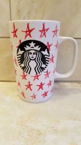 2014 Starbucks Red White Stars Tall Coffee Mug 16 Oz