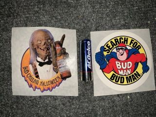 2 Rare Budweiser Bud Light Bud Man Tales From The Crypt Keeper Vintage Stickers