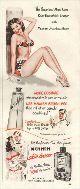 1948 Vintage Ad Mennen Skin Bracer After Shave.  Pinup Style Art 092718