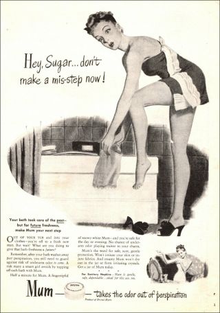 1946 Vintage Ad Mum Anti Perspirant Deodorant Art Pinup Puts On Panties 021619