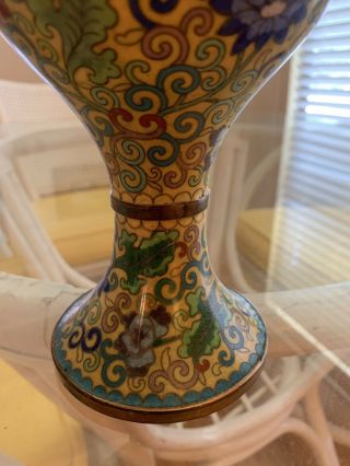 Chinese Cloisonne Urn Vase Yellow Flowers Enamel Bronze Jar Lid 12 Inches 1900 2