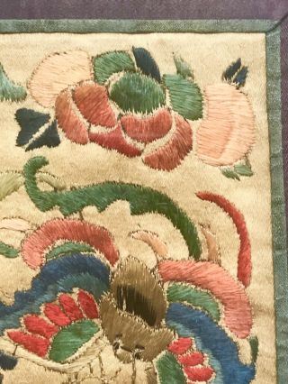Antique Chinese Hand Embroidered Silk Double Panels Butterfly loves flowers 4