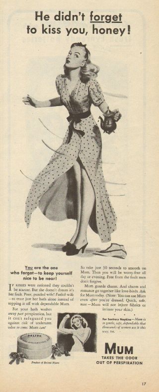 1945 Ww2 Era Ad Mum Anti Perspirant Deoderant Cute Pinup Style Art 112115