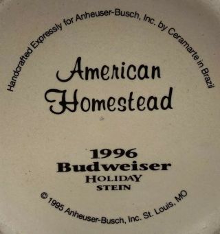 1996 Budweiser Beer American Homestead Drinking Holiday Collectible Mug Stein 5