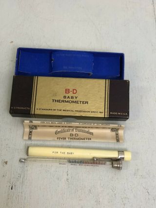 Vtg 1947 B - D Glass Baby Fever Thermometer With Box & Instructions