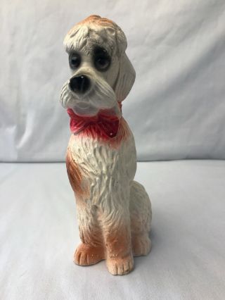 Vintage Chalkware White & Brown Poodle Dog Statue 8 " H Figurine Carnival Prize