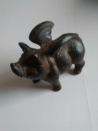Vintage Flying Pig With Wings Cast Iron Small 3 1/2 " X 2 1/2 "