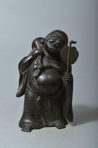 T4165: Japanese Old Copper Hotei Statue Sculpture Ornament Figurines Okimono