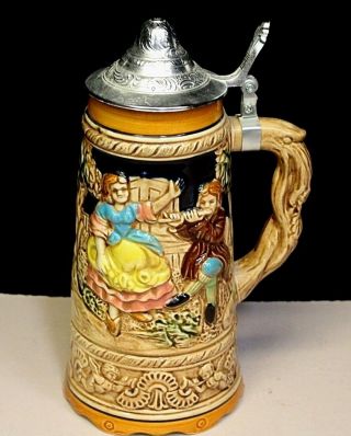 German Style Beer Stein With Lid And Music Box In Bottom