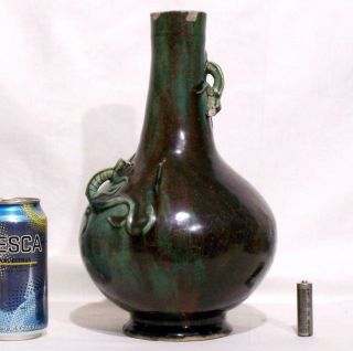 Chinese Ming Dynasty Shiwan Flambe Bottle Vase With Two Molded Chilong On Neck