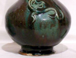 Chinese Ming Dynasty Shiwan Flambe Bottle vase with two molded Chilong on Neck 6