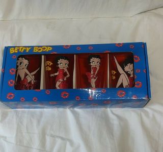 2008 Set Of 4 Betty Boop Collectible Pint Glasses 16oz Red Dress