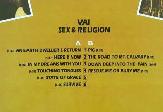 Steve Vai ‎ - Sex & Religion ' 93 korea vinyl lp Edited 10 Trax EX,  to NM - / NM 3