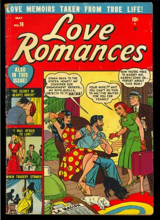 Love Romances 16 Pre - Code Golden Age Timely Marvel Comic 1951 Vg,