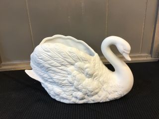 Vintage Swan Bird Porcelain Figure Flower Ftd White Planter