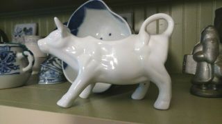 Vtg White Cow Creamer - Milk Pitcher Stoneware Country Farm Kitchen Decor