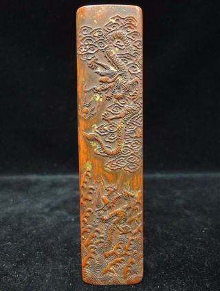Old Chinese Hand Carving Dragon Zinnober Ink Stick " Zhanchengshi " Mark