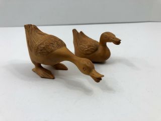 2 Vintage Small Hand Carved Wood Ducks Wooden Geese Pair Small