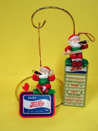 Fun Pair Vintage Pepsi Cola 1997 Santa W/pepsi Bottle Ornaments Well Made