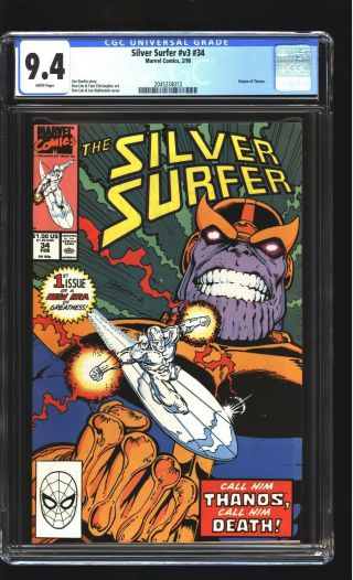 Silver Surfer 34 Cgc 9.  4 Nm Return Of Thanos Jim Starlin Ron Lim Marvel 1990