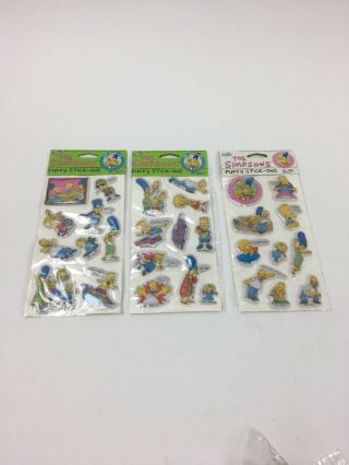 Rare Vintage 1990 The Simpsons Puffy Stick Ons 3 Packs Old - Stock Stickers Tv