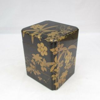 H402: Japanese Tier Of Really Old Lacquered Boxes Jubako With Very Good Makie
