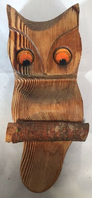 Retro Vintage Mid Century Wall Art Carved Wooden Owl