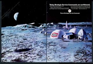 1970 Texaco Sci Fi Future Moon Base Art Vintage Print Ad