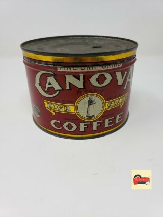 Very Rare Vintage Antique Tin Can Canova Brand Coffee 1 Lb Kw W/lid
