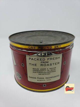 VERY RARE Vintage Antique Tin Can CANOVA BRAND COFFEE 1 lb KW w/lid 5