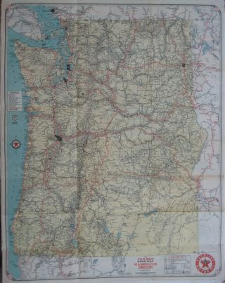 1932 TEXACO Road Map WASHINGTON OREGON Seattle Portland Spokane Tacoma 2