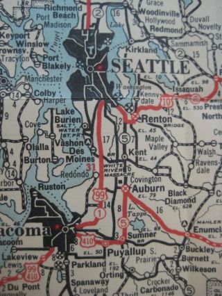 1932 TEXACO Road Map WASHINGTON OREGON Seattle Portland Spokane Tacoma 5