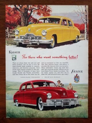 1947 Kaiser Frazer Classic Car 1940s Automobile Art Vintage Print Ad Retro Large