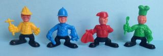 Vintage Kinder Egg Toy Ü Ei Set Of 4 Police Man Fireman Chef Bullfighter 1980s