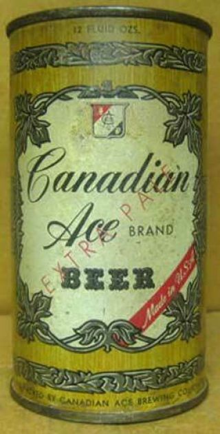 Canadian Ace Extra Pale Beer Ss Flat Top Can With Shield,  Chicago,  Illinois 1955