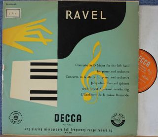 Blanchard,  Ansermet.  Ravel (piano Concertos).  Decca Lxt 2816.  Nm (-)