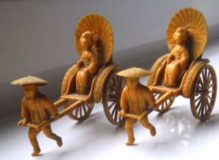Pr Finely Detailed Japanese Celluloid (faux Bone) Rickshaws/1920 - 40