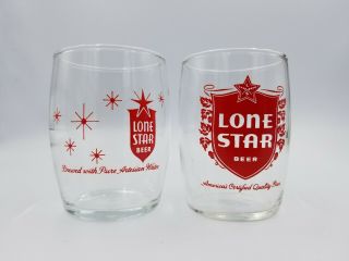 Two Vintage 1960s Lone Star Beer Barrel Glasses.
